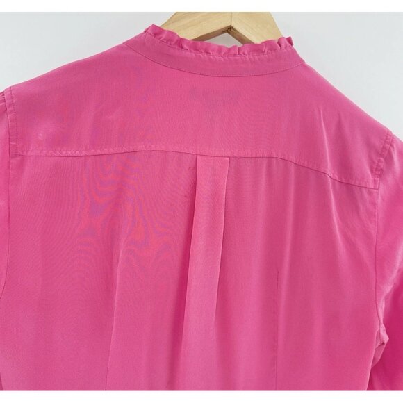 J.Crew Ruffle Silk Button-Up Bright Pink Blouse Size 4T Boho Preppy See Photos - Picture 8 of 12